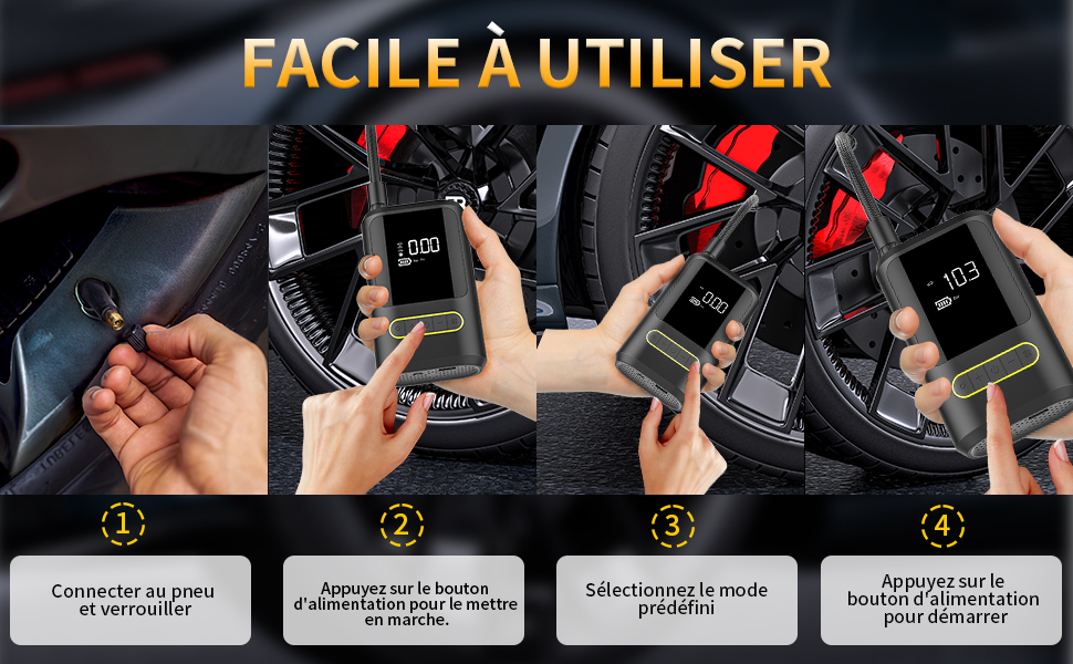 EVARYOO 6000mAh Mini Pompe à Air Électrique,Compresseur à Air Portatif Gonfleur Pneus sans Fil 150PSI avec écran LCD Numérique,Pompe à air Rechargeable pour Voiture, Vélo, Moto, Scoote, Balle fr2