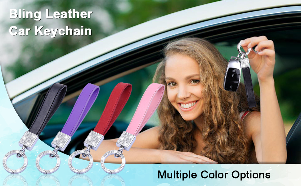wisdompro Bling Car Keychain for Women, Keyrings for Car Keys, Leather