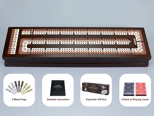 Wooden 3-track cribbage board game