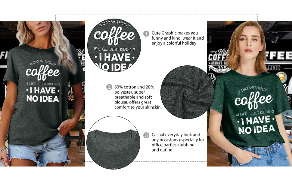 Coffee T-Shirt Women Black Coffee Letter Print Shirt Coffee Lovers Gifts Tee Top…