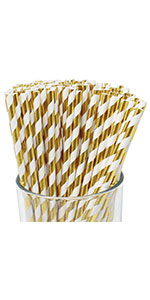 gold striped paper straw