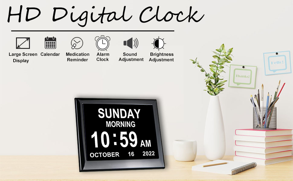 KASTISS 8 Inch Digital Clock for Seniors, Dementia Clock with Date and