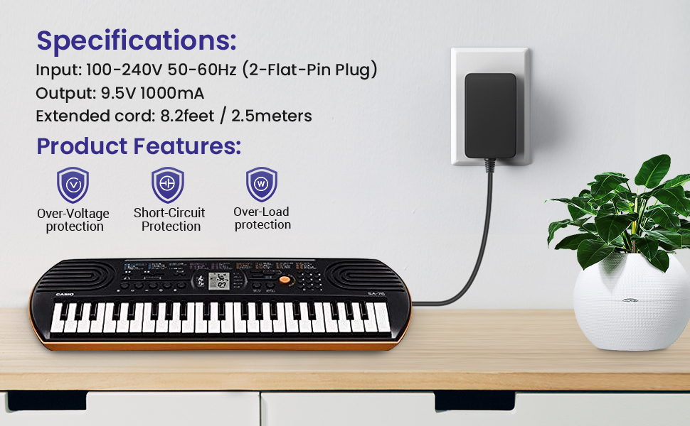 XXSZHY 9.5V AC/DC Adapter for Casio Power Supply Charger