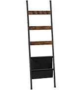 HOOBRO Blanket Ladder, 5 Tier Ladder Shelf, Wall-Leaning Blanket Rack with 4 Removable Hooks and ...