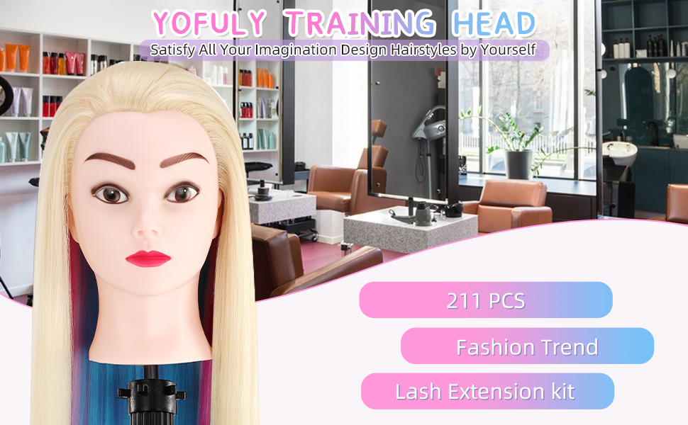 Training Head, Yofuly 29 Inch Hairdressing Head 100 Synthetic Fiber