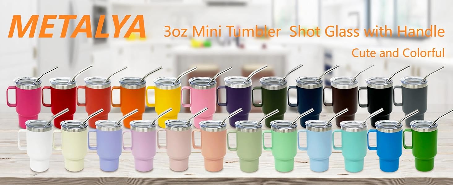 3 oz Mini Tumbler Shot Glass with Straw and Lid, Stainless Steel Shot Glasses with Handle