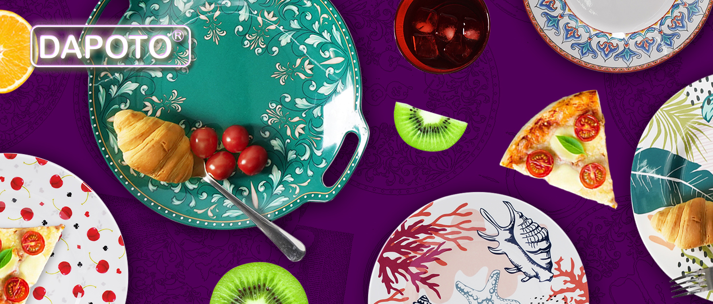 DAPOTO Melamine Dinnerware Set for 416 PcsCamping Dishes Set with Dinner Plates