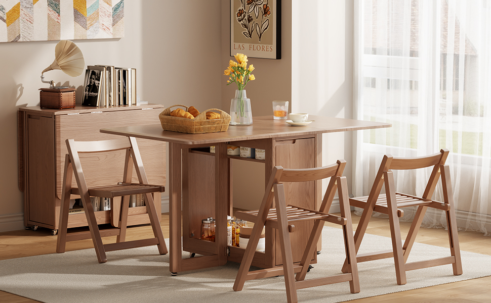 AnywaysWood Folding Dining Table with Foldable Chairs Set