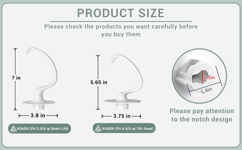 K5ADH Dough Hook Attachments for KitchenAid Professional 600 Series 6
