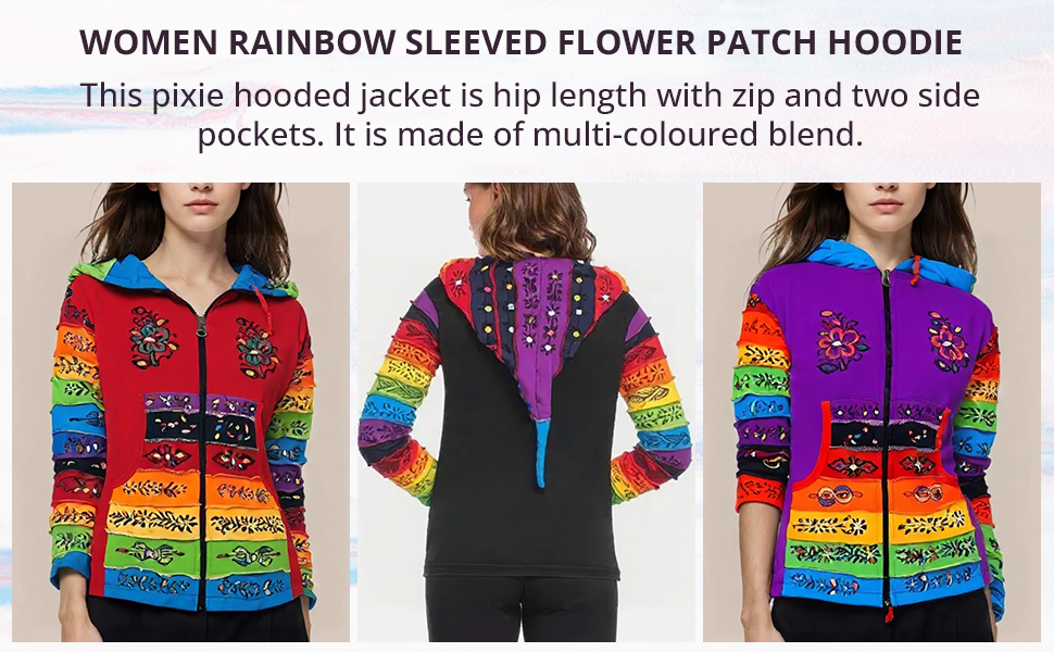 Shopoholic Fashion Women Rainbow Sleeved Flower Patch Hoodie