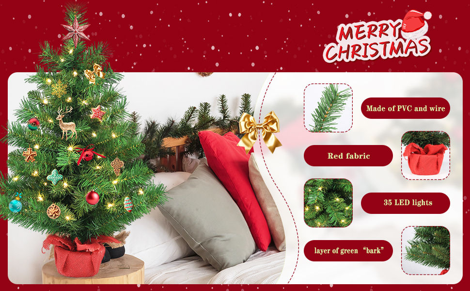 Gfilay 2ft Mini Christmas Tree with Lights,Small Table Top