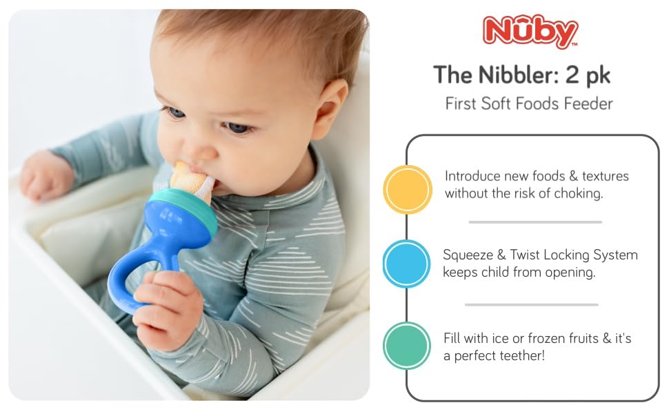 Nuby Nibbler Mesh First Soft Foods Feeder, 2pk, Blue