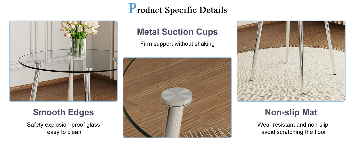 FURNITO 36" Round Dining Table Set for 4, Glass Dining