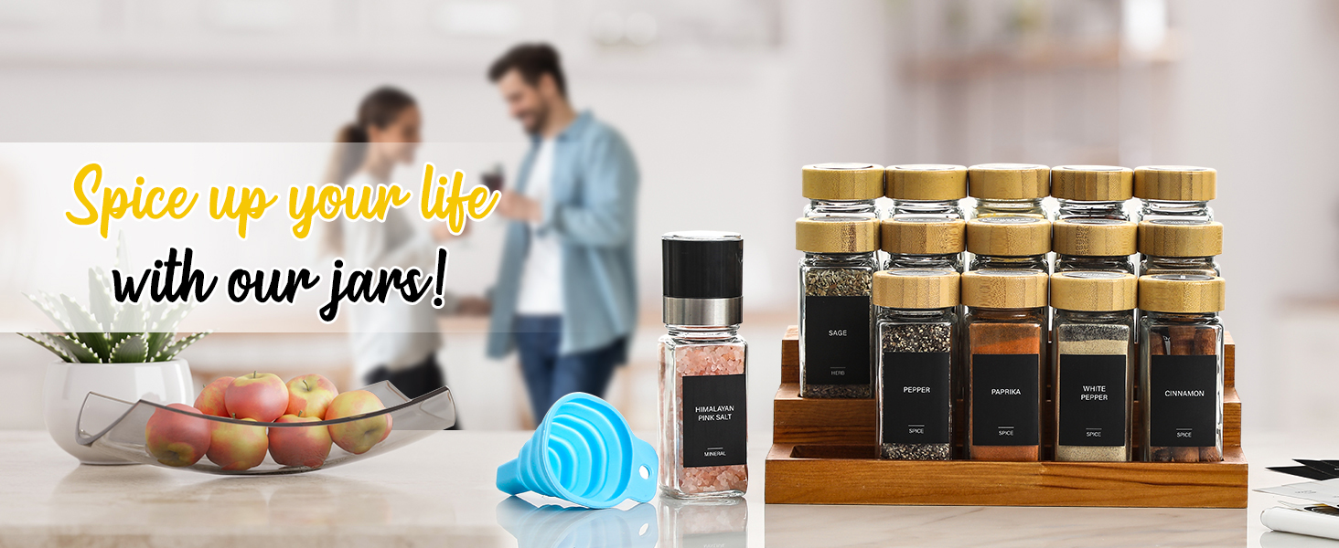 spice jars with labels