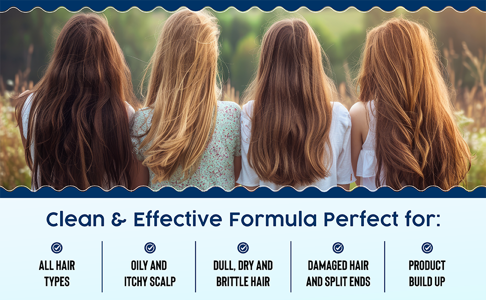for all hair types, oily and itchy scalp, damaged hair and split ends, hair growth