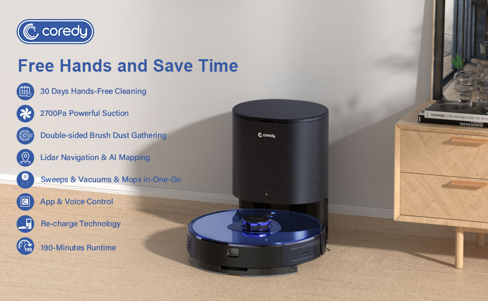 Coredy L900X Robotic Vacuum Cleaner with Automatic Dirt Disposal Smart