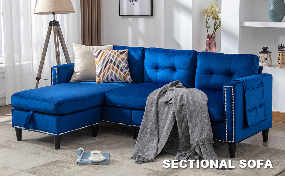 COSVALVE Sectional Couch with Chaise, Dutch Velvet