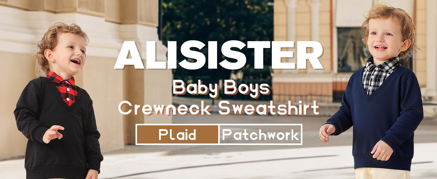 ALISISTER Toddler Boys Sweatshirt Crewneck Plaid Collar Long Sleeve Shirts 2-6 Years