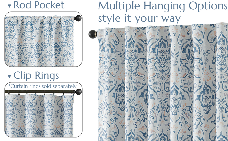 Lazzzy Blue Damask Full Blackout Curtains 96 Inches Long