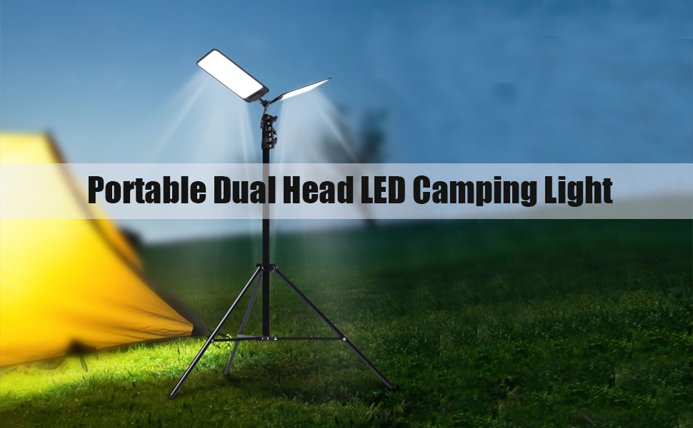 2000Lm LED Camping Light with Stand Portable Outdoor Dual Head Light with Telescoping Tripod 55W