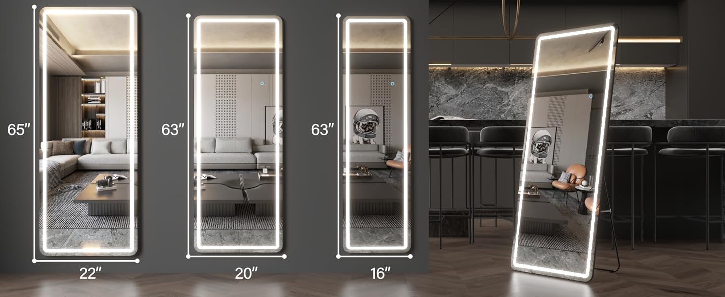 LVZORY Full Length Mirror with LED Lights, Full Body Mirror