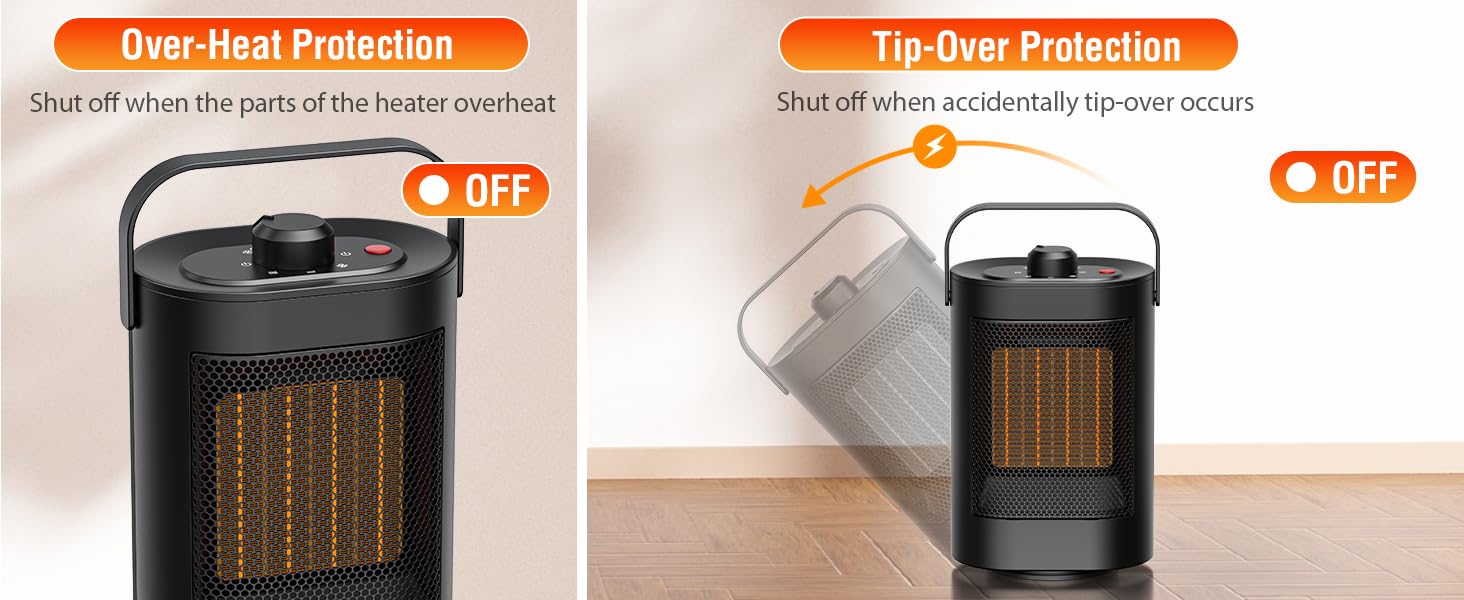 Space Heater, 70° Oscillating 1500W 𝐅𝐚𝐧 𝐇𝐞𝐚𝐭𝐞𝐫 PTC Ceramic Heater with