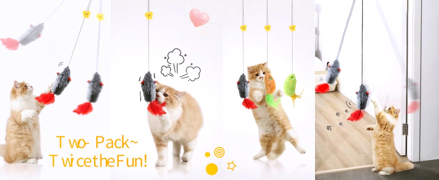 Self Play Cat Toy, 2 Pack Cat Mouse Toy Door Hanging Interactive Cat