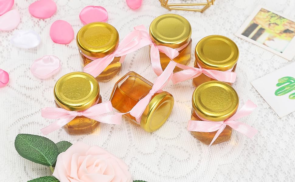 VEIDIA 30 Pack Mini 1.5 oz Glass Honey Jars with Gold Lids