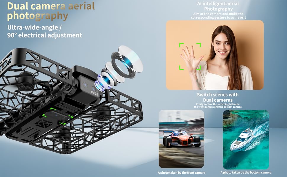 Smart Selfie Drone with Auto-Follow, Gesture Control &amp; Dual Cam、Trajectory flight