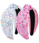 obeoby 2 Pack Sequin Headbands for Girls, Rainbow Knotted Headband Sparkly Hair Bands