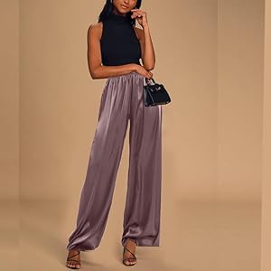 Wantschun Womens Wide Leg Pajama Pants Satin Silk Casual