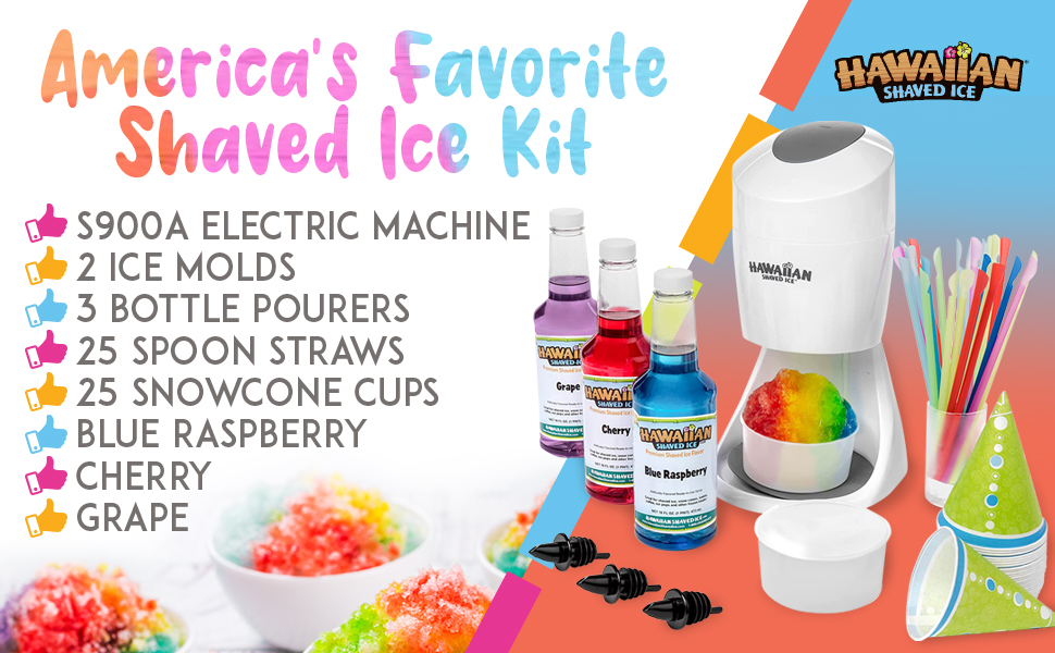 Hawaiian Shaved Ice S900A Snow Cone Machine Kit with 316oz