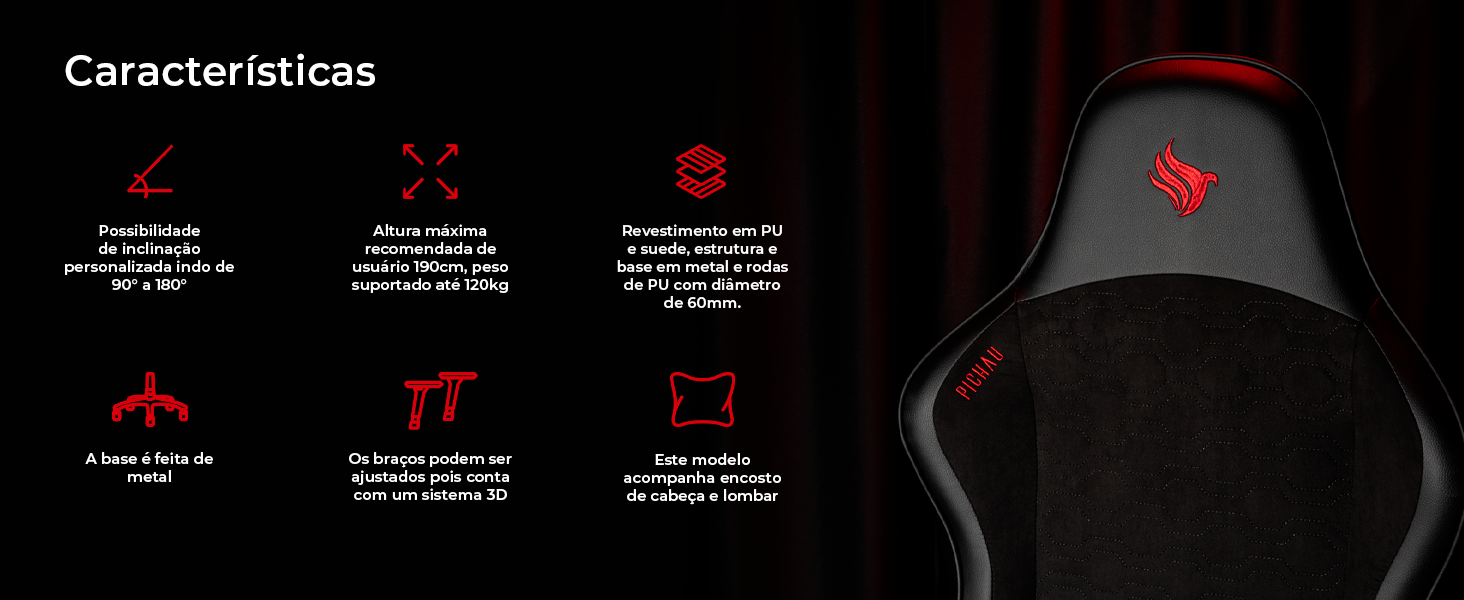 Cadeira Gamer Pichau Donek Pro, Preto e Vermelho
