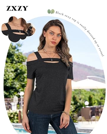 ZXZY Women Cold Shoulder Tops Summer Soft Cute Short Sleeve