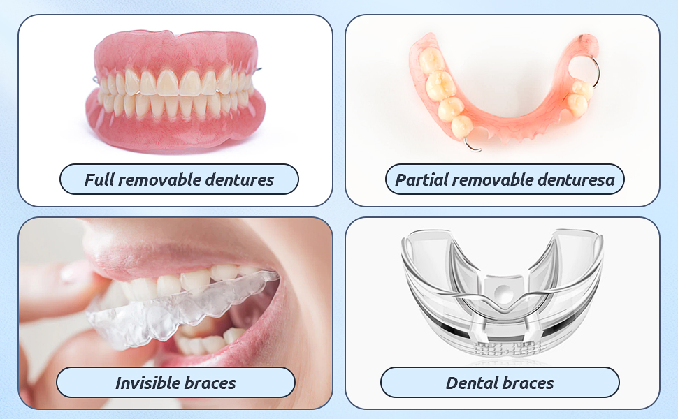 YCUS Premium Hard Denture Cleaning Brush Toothbrush with Double Bristle Heads (4-Pack) Heavy duty