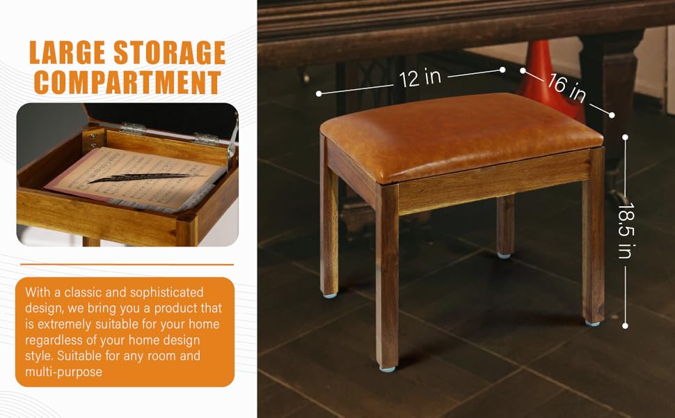 ENKEZI Piano Bench with Storage, Solid Wood Keyboard Bench