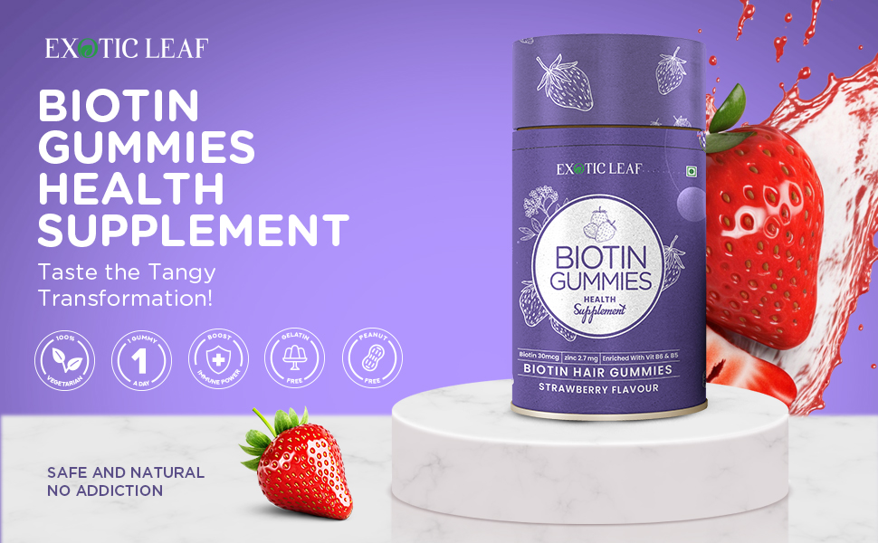 EXOTIC LEAF Biotin Hair 60 Gummies, For Strong and shiny Hairs, Radiant