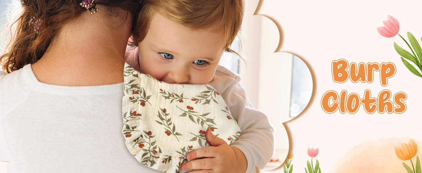 5Pcs Snap Muslin Cotton Baby Drooling Bibs Bib with Flounce Lace Absorbent Layers Soft Burp Cloths