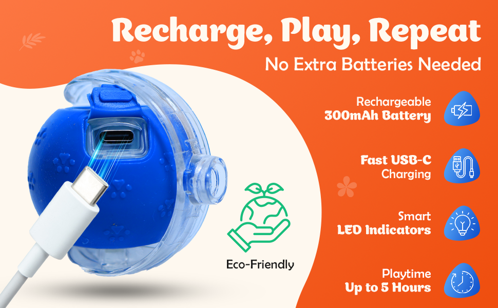 USB-C rechargeable cat toy with 300mAh battery.