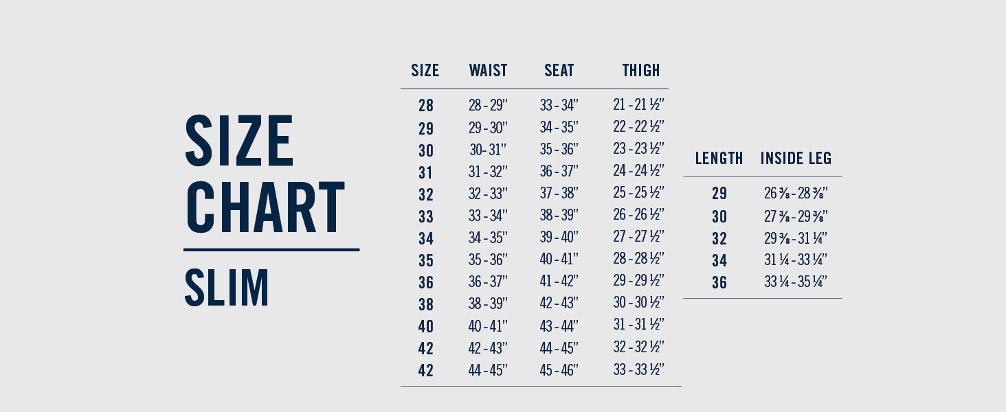 Slim fit pants for men Izod size chart image