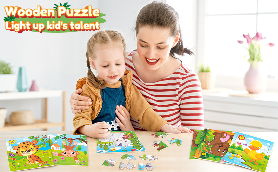 SYNARRY 6 Pack Wooden Jigsaw Puzzles for Kids Ages 25