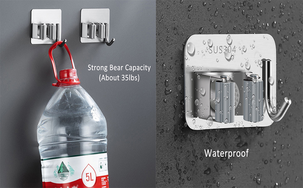 JIALTO Adhesive Mop Holder and Broom Holder Wall Mounted Steel