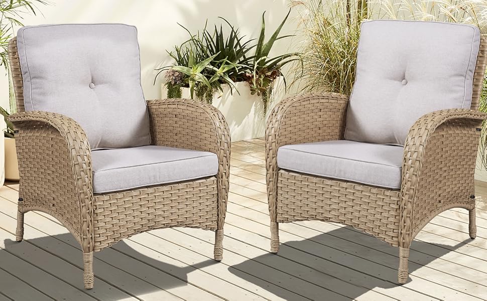 Belord Wicker Patio Chairs Set of 2, Patio Dining Chairs 2