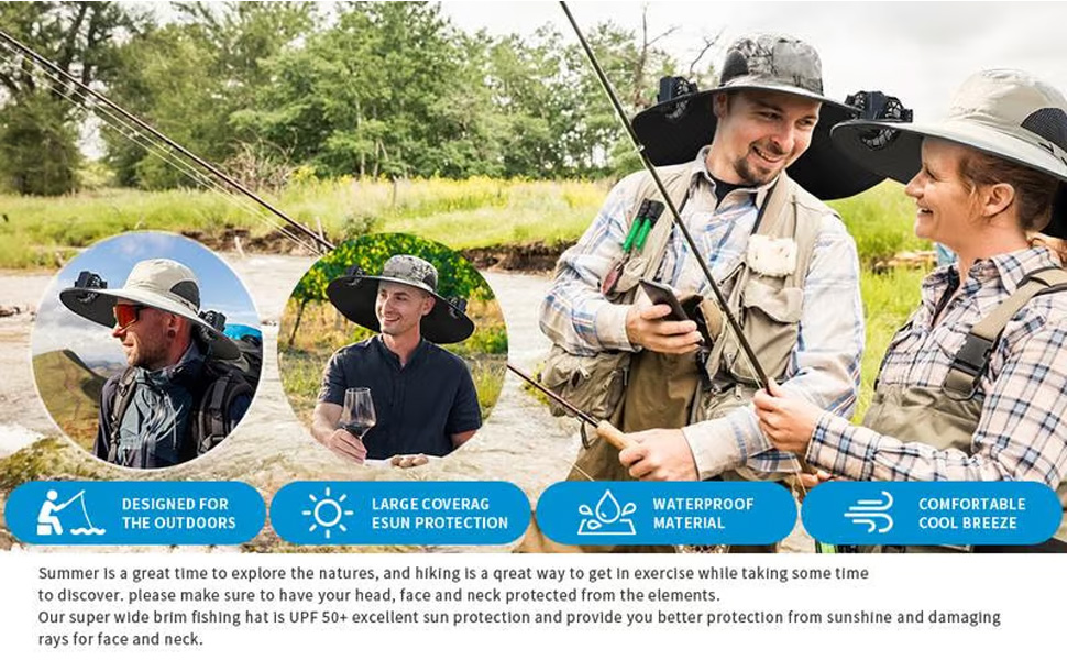 wide brim solar fan outdoor fishing hat-solar & usb charging