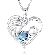 FANCIME Mom Birthstone Necklace Mother and Child Love Heart Necklace I Love You Mom Gifts Mother'...