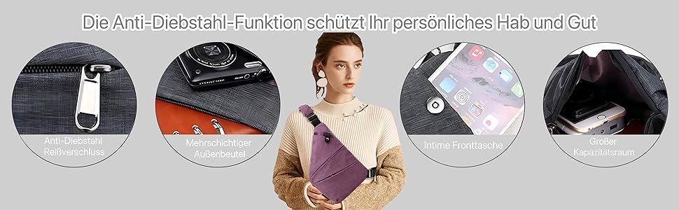 Diebstahlsichere Reisetasche Brusttasche Damen