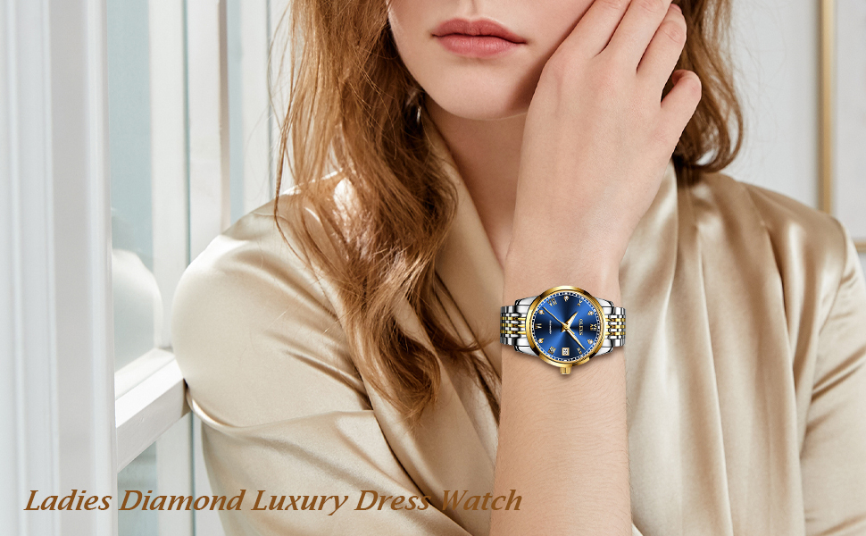 OLEVS Montres pour femme à remontage automatique Montre élégante de luxe en acier inoxydable