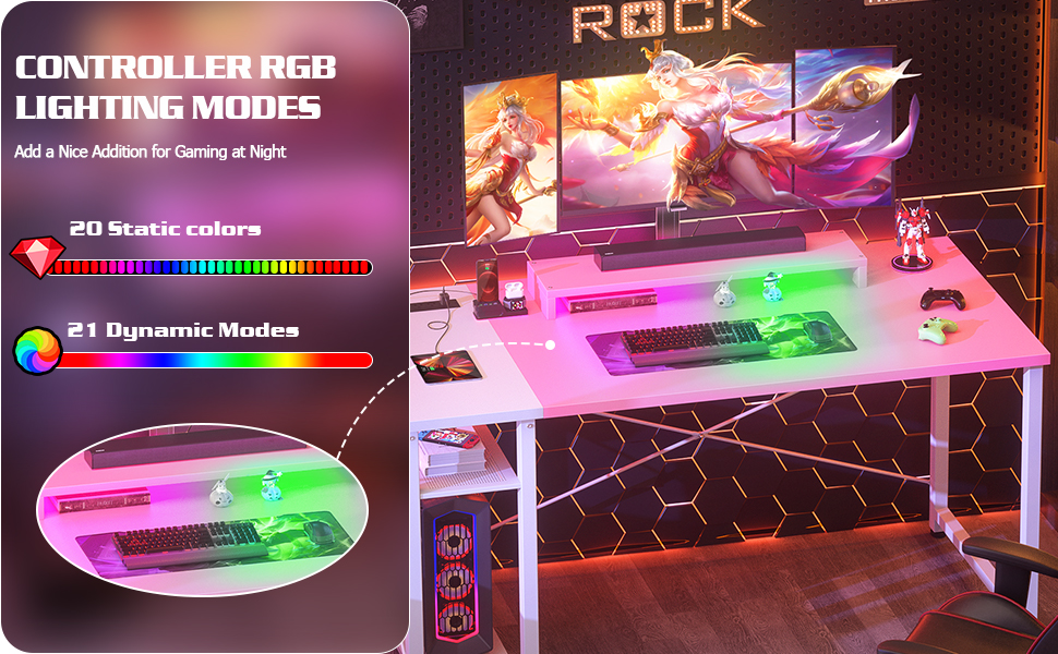 Armocity Computer Desk with LED Lights, Gaming Desk with