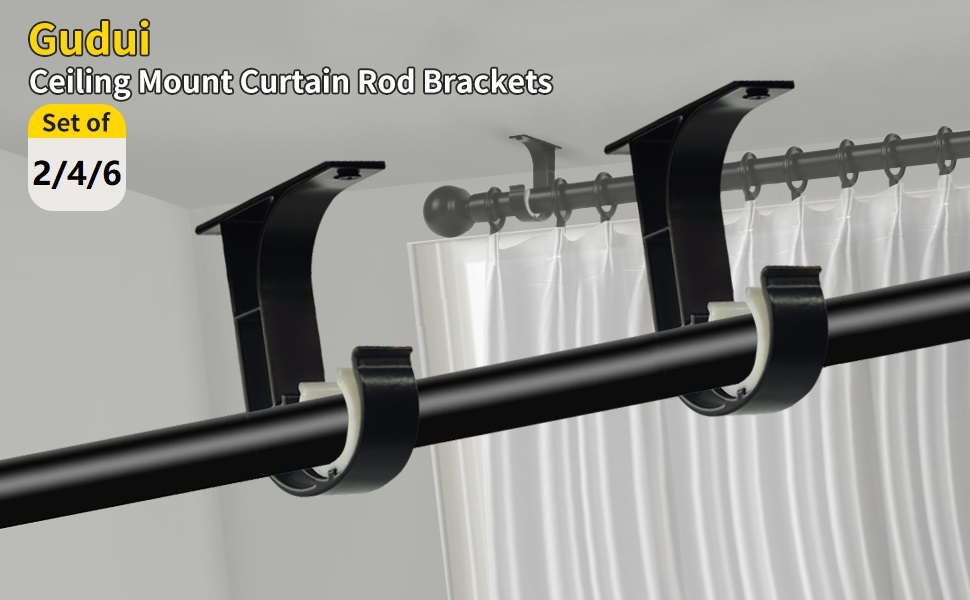 Gudui Ceiling Curtain Rod Brackets, Heavy Duty Curtain Rod