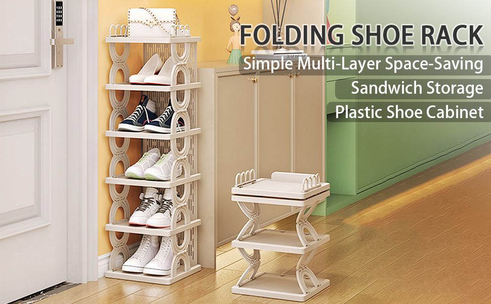 Foldable Stackable Shoe Rack, 6Tier Plastic Shoe Rack Storage